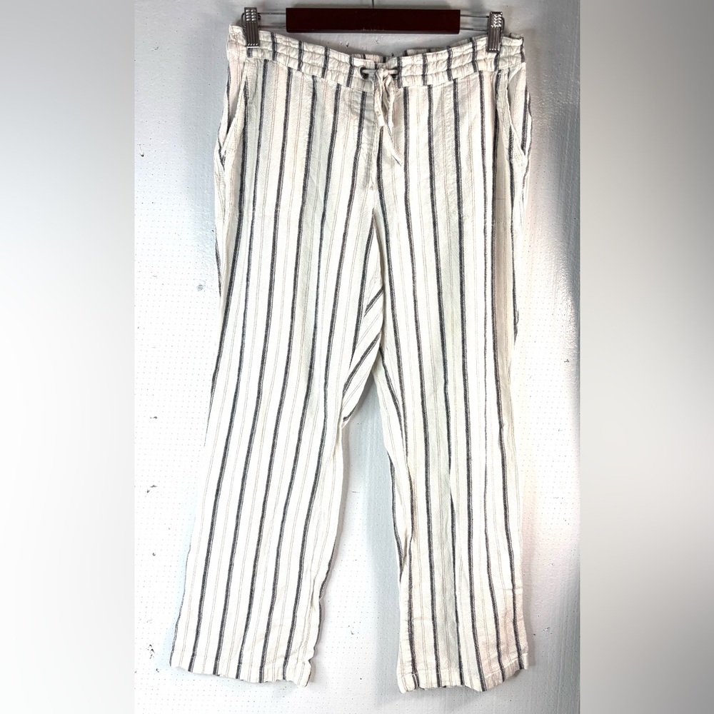 Per Se Cream and Black Striped Wide Leg Pants
